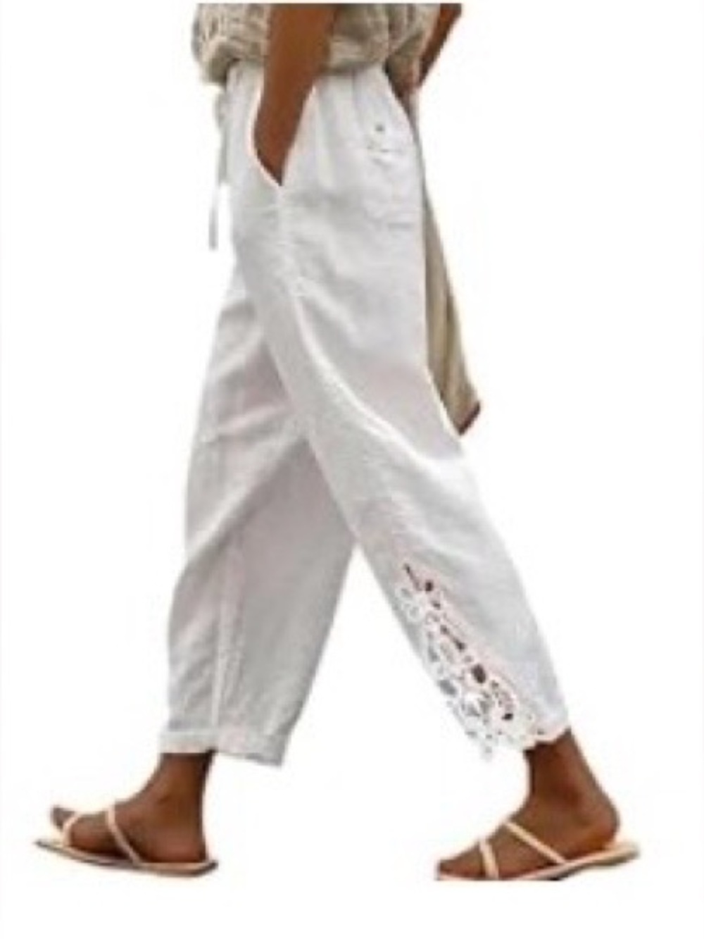 Comfortable Capris - cotton with elastic waist for comfort  Bright white fabric